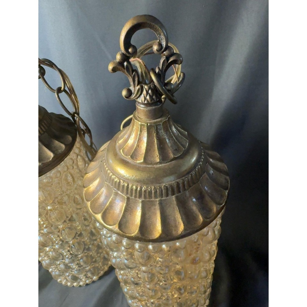 Vintage Progress Lighting Double Pendant Bubble Glass Brass Ceiling Light - Picture 9 of 11